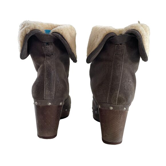 UGG Lynnea Wood Clog High Heel Boot Womens 8 Brown Upper Leather - Picture 4 of 13